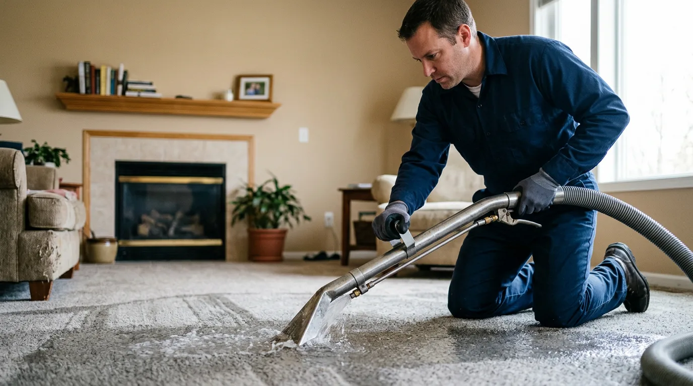 Water damage restoration technician working near Stacyville, IA